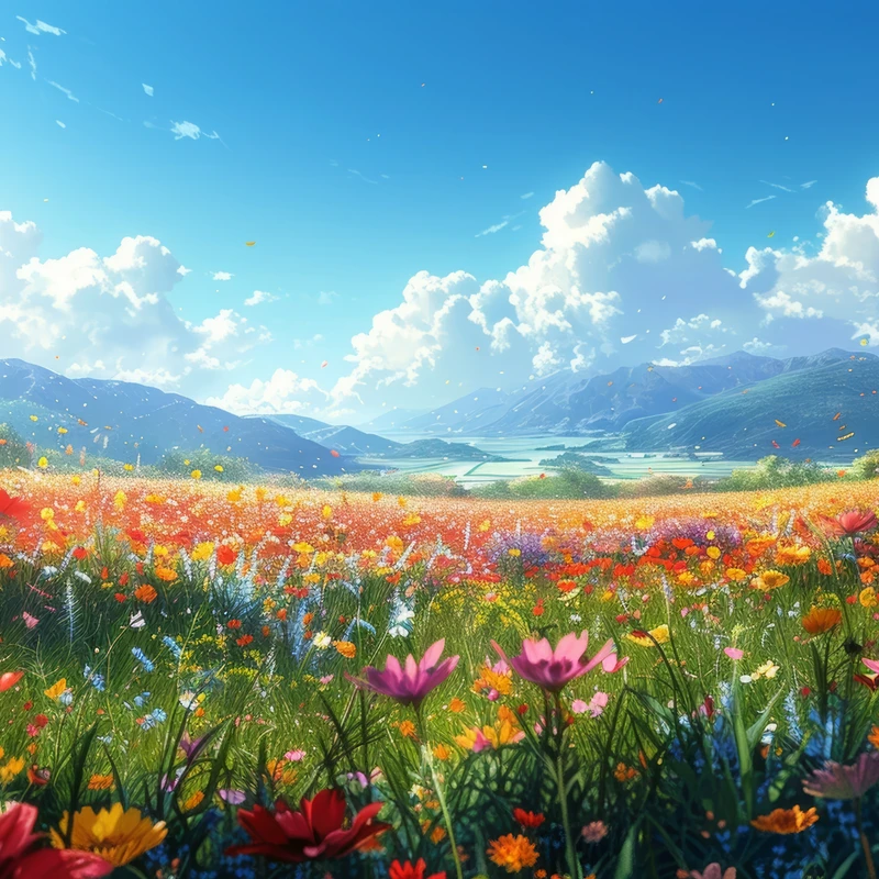 Anime-Style Flower Field 8K Desktop Wallpaper