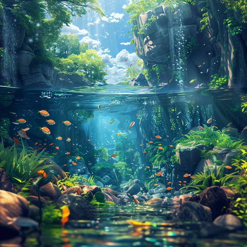 Oriental Art Underwater Forest 4K Desktop Wallpaper