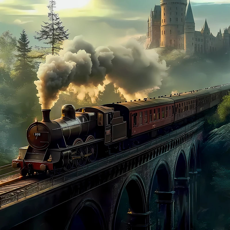 Fantasy Castle Train 4K Desktop Wallpaper