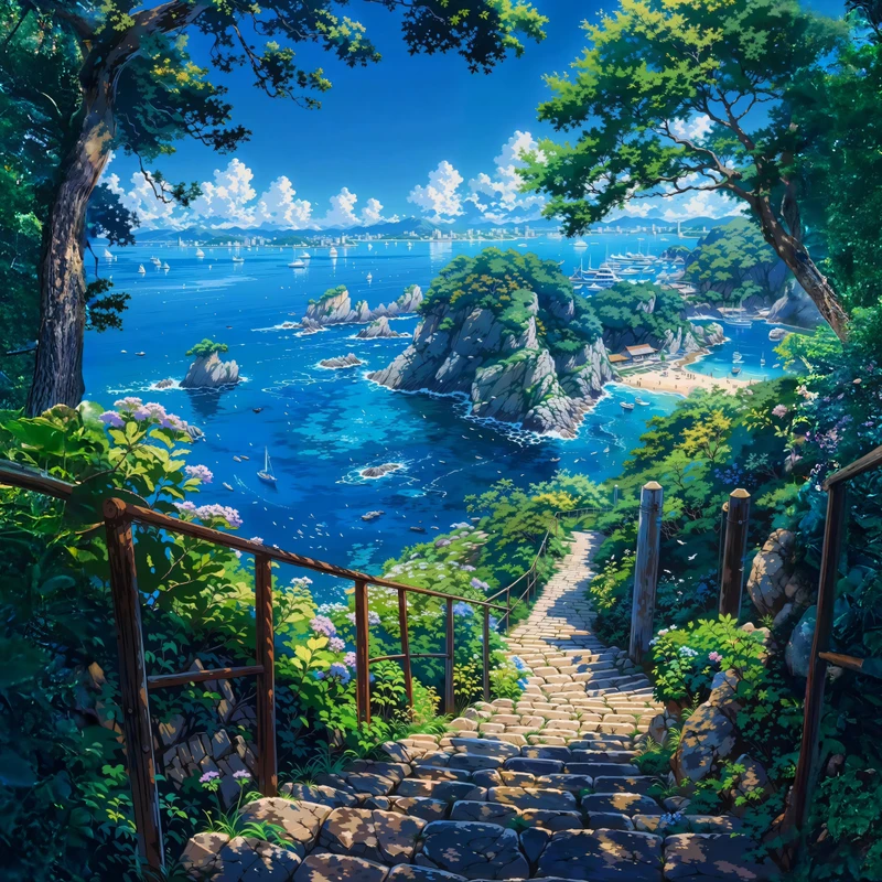 Japansk anime-kyst 8K ultra HD baggrundsbillede