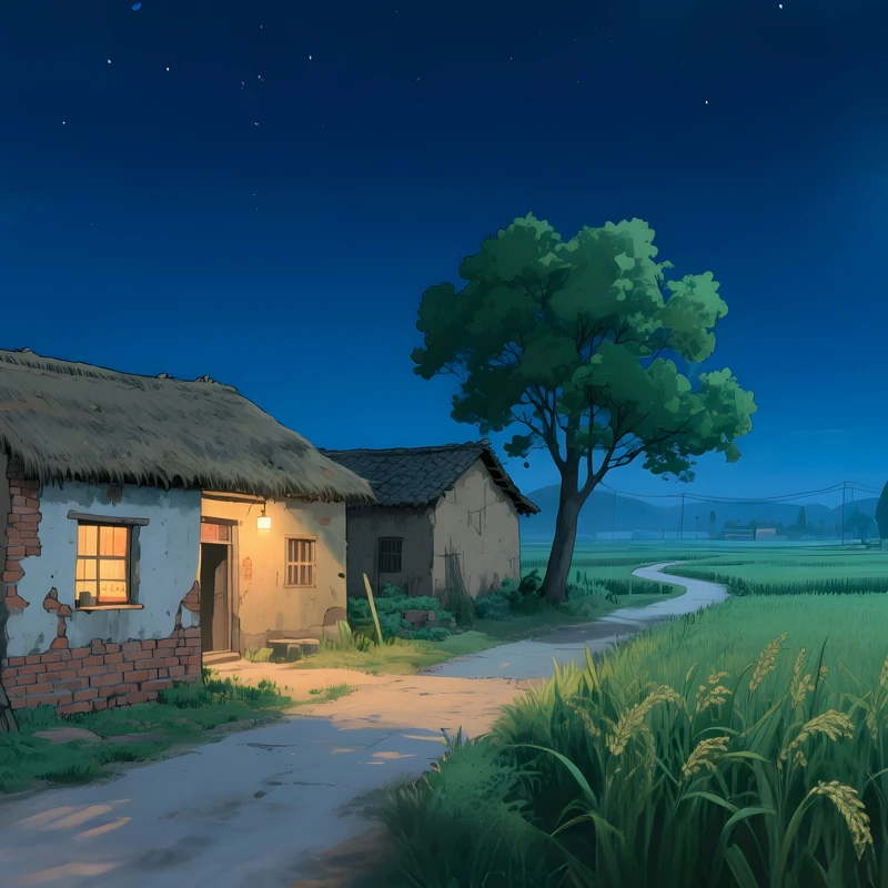 日本乡村小屋夜景 4K 桌面壁纸