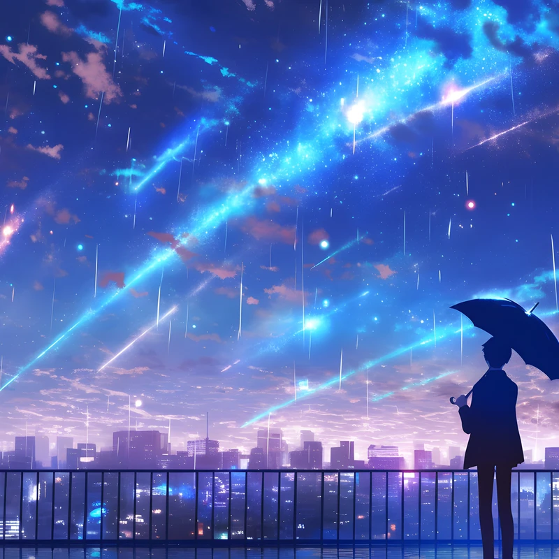 Anime-tähtiin kirkkaan kaupunginvalo 4K työpöytätausta