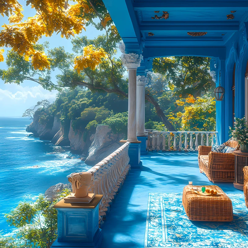 Sfondo Desktop 4K Veranda Costiera Mediterranea