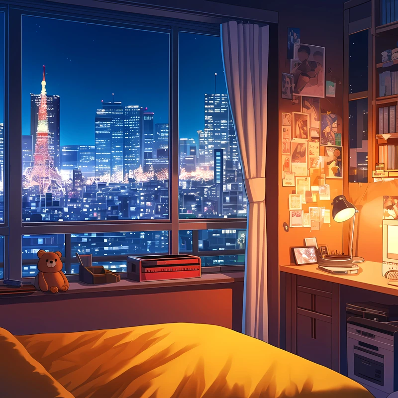 Vue nocturne de ville animée 4K fond d'écran