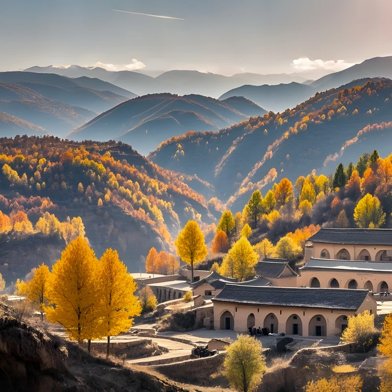Autumn Mountain Monastery 4K Desktop Wallpaper