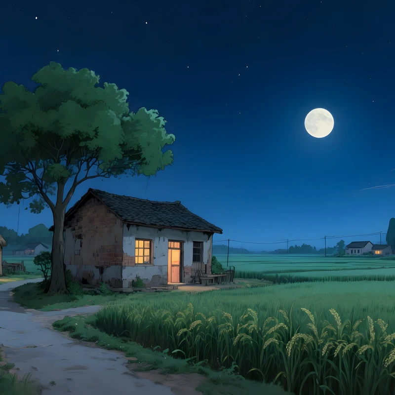动漫村庄夜景 4K 桌面壁纸