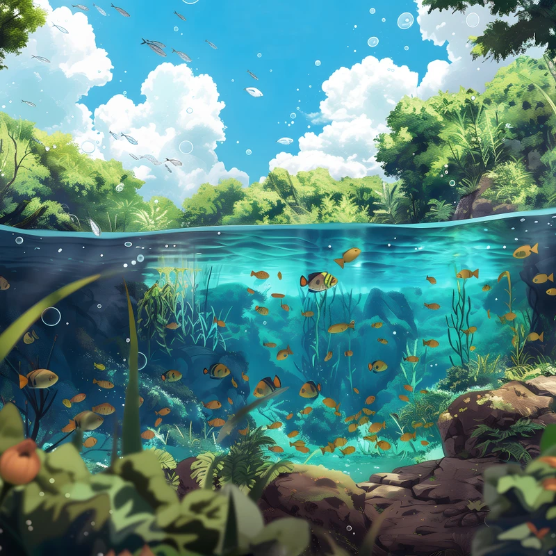 Fondo de pantalla 4K estilo anime: selva submarina