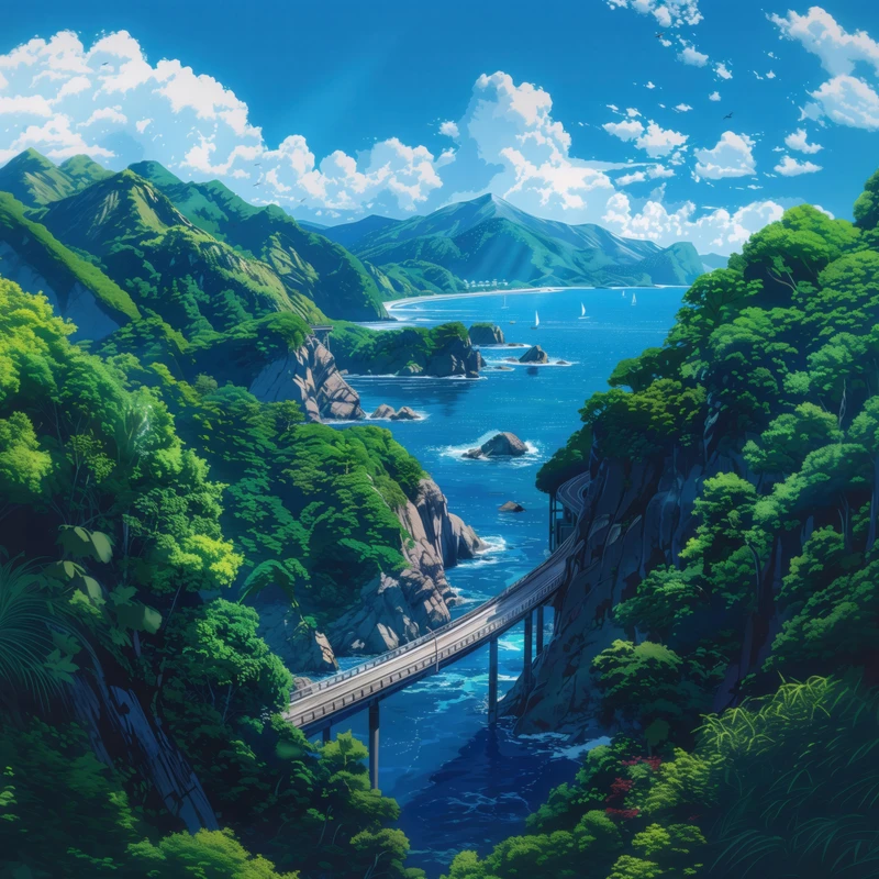 Japanese Coastal Bridge 8K Ultra HD Desktop Wallpaper