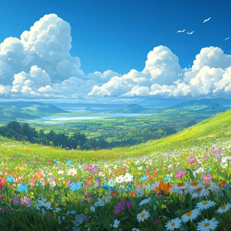 Japanese Anime Flower Field 8K Desktop Wallpaper