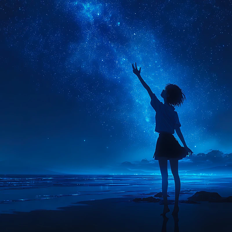 Anime Sterrenhemel Oceaan 4K Desktop Wallpaper