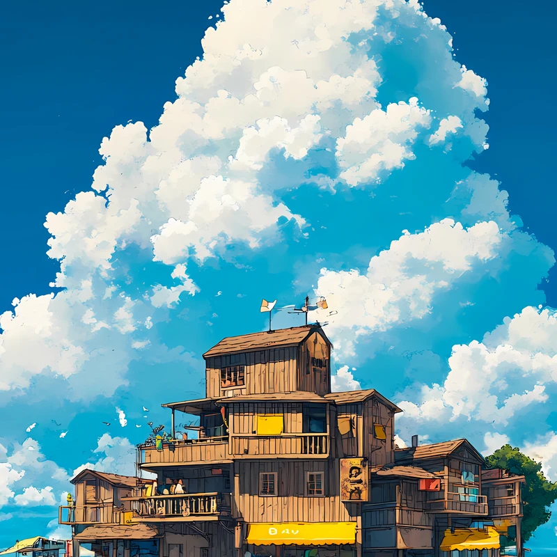 Japonská pobřežní vesnice 8K Ultra HD mobilní pozadí