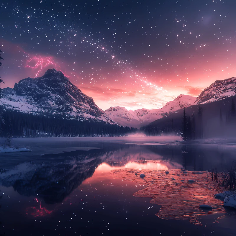 Východní umění Zimní hory a jezero 8K Ultra HD stolní pozadí