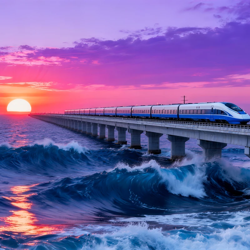 Treno ad Alta Velocità Costiero Moderno, Wallpaper Desktop 8K