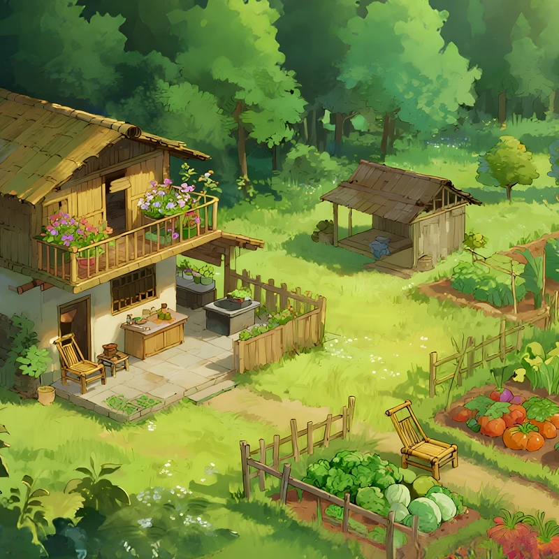 动漫风格小屋花园 4K桌面壁纸