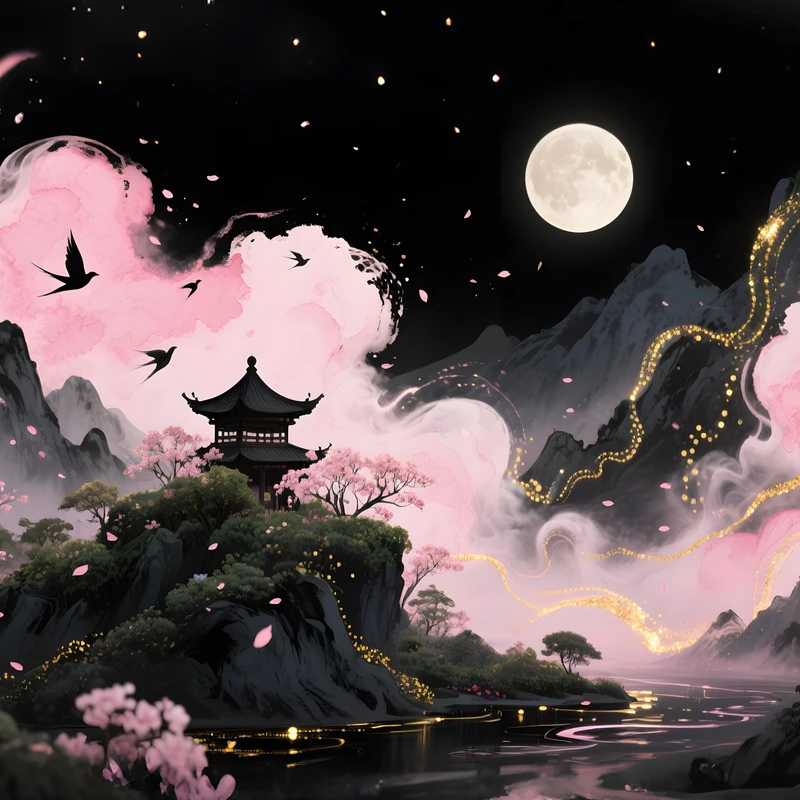Oriental Art Měsíční chrám 4K stolní pozadí