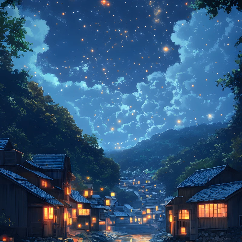 日本村庄夜空 8K 超高清手机壁纸