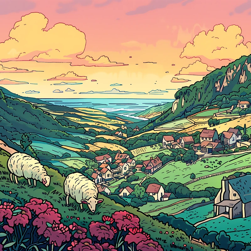 Anime-landschap met heuvels 8K Ultra HD tablet achtergrond