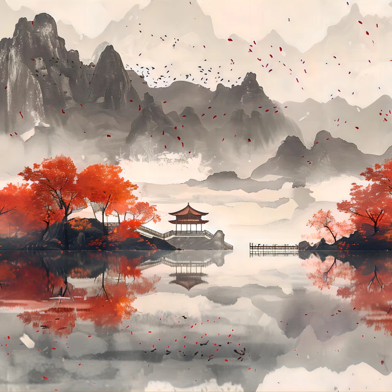 Chinese Style Autumn Maple Leaves 8K Desktop Wallpaper