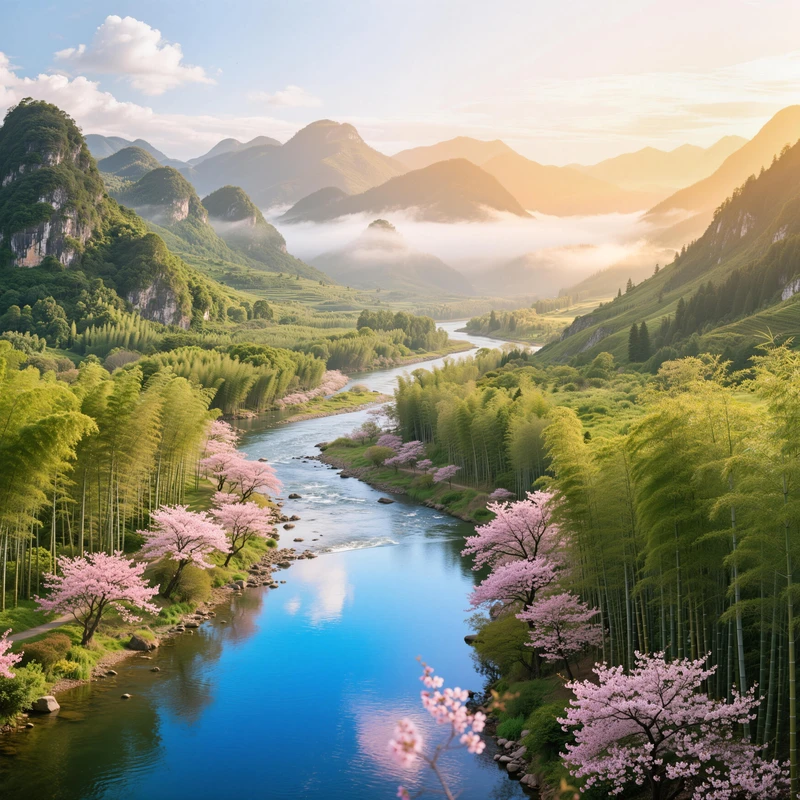 Chinese Style Bamboo Forest Stream 8K Ultra HD Desktop Wallpaper