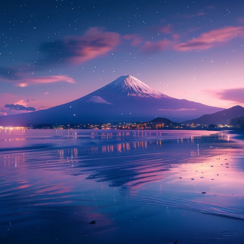 Japonský Mount Fuji noční obloha 8K Ultra HD stěnová papírová tapeta