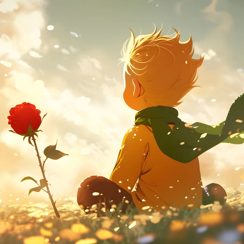 Studio Ghibli -tyylisen pojan ja roosin 4K työpöytätaustakuva