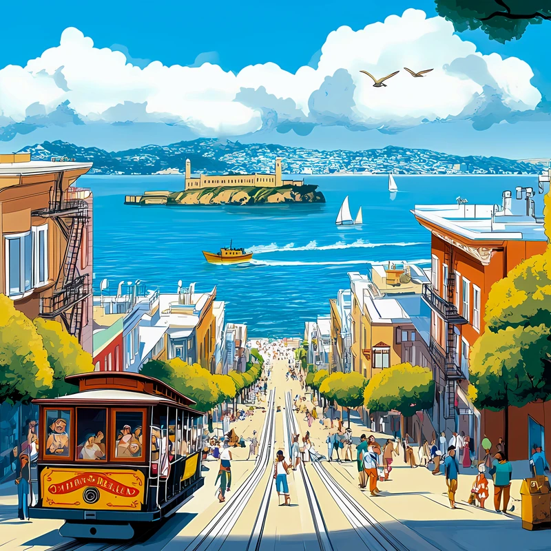 San Francisco kabelbaanstraat 4K bureaublad achtergrond