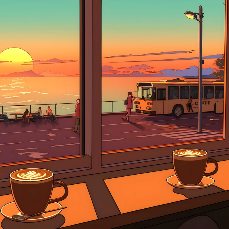 Anime-aurinkoasetus kahvila 4K työpöytätausta