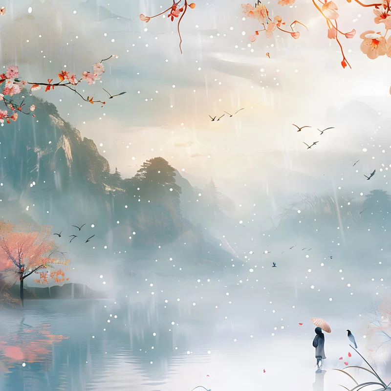Chinese-Style Cherry Blossom Landscape 8K Ultra HD Desktop Wallpaper