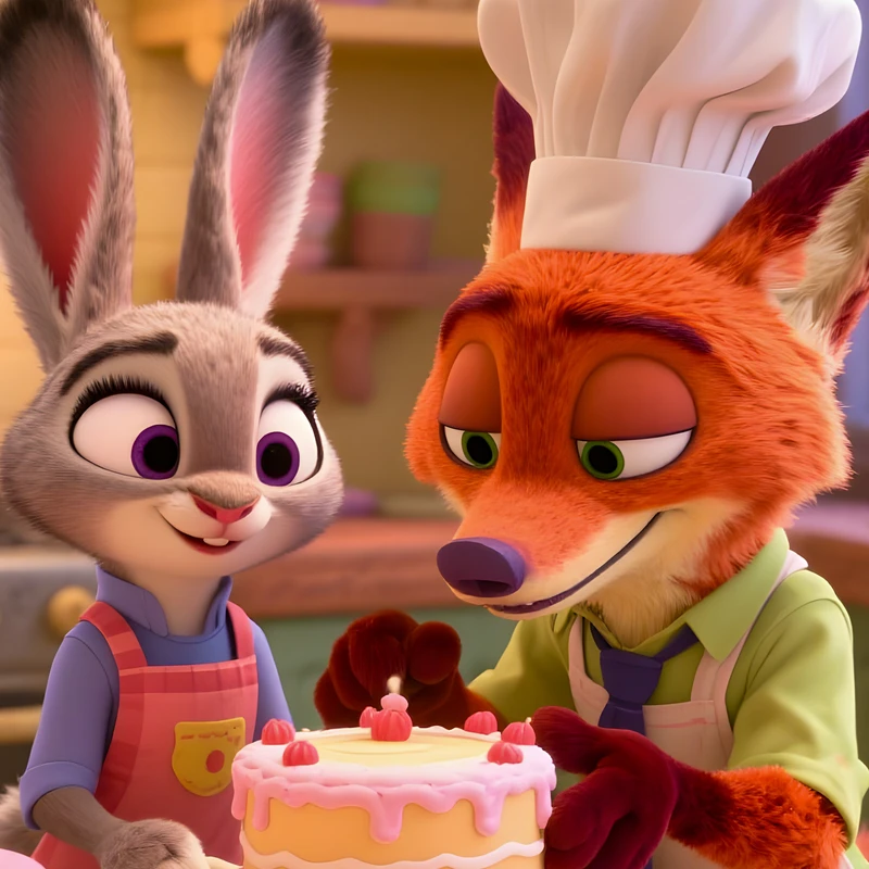 Zootopia-kon och räv bakar kakor 8K Ultra HD-mobilbakgrund
