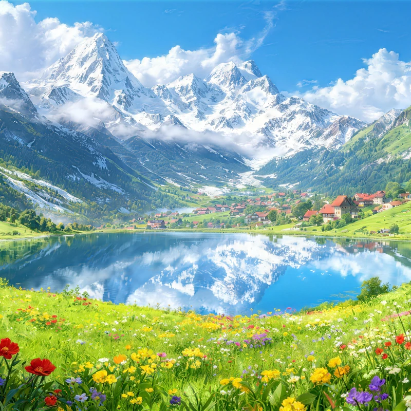 Alpine Sne- og Sølandskab 8K Desktop Wallpaper