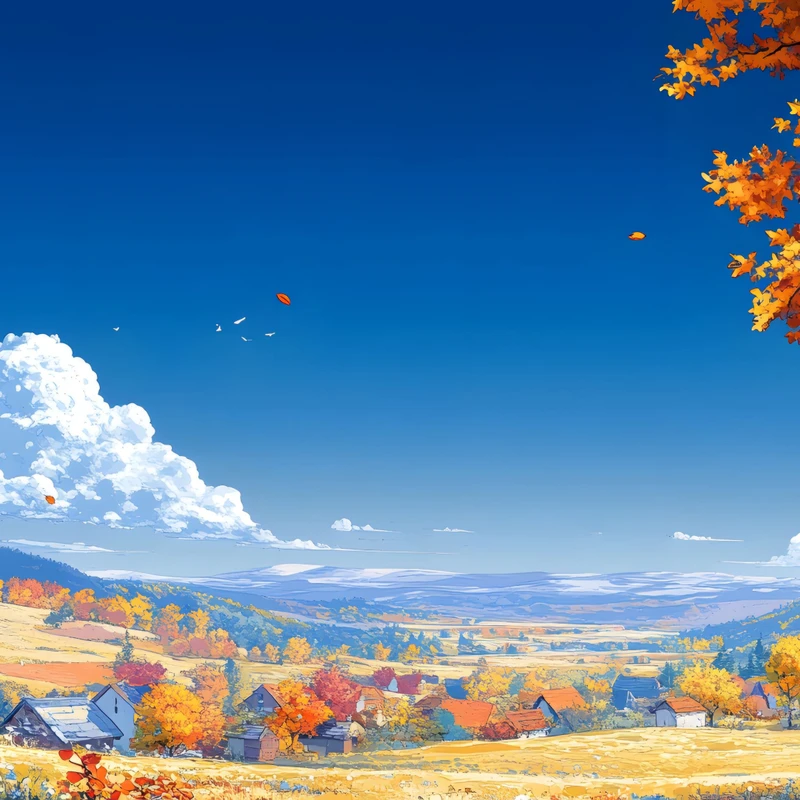 Japansk anime efterårsdal 8K ultra HD baggrundsbillede