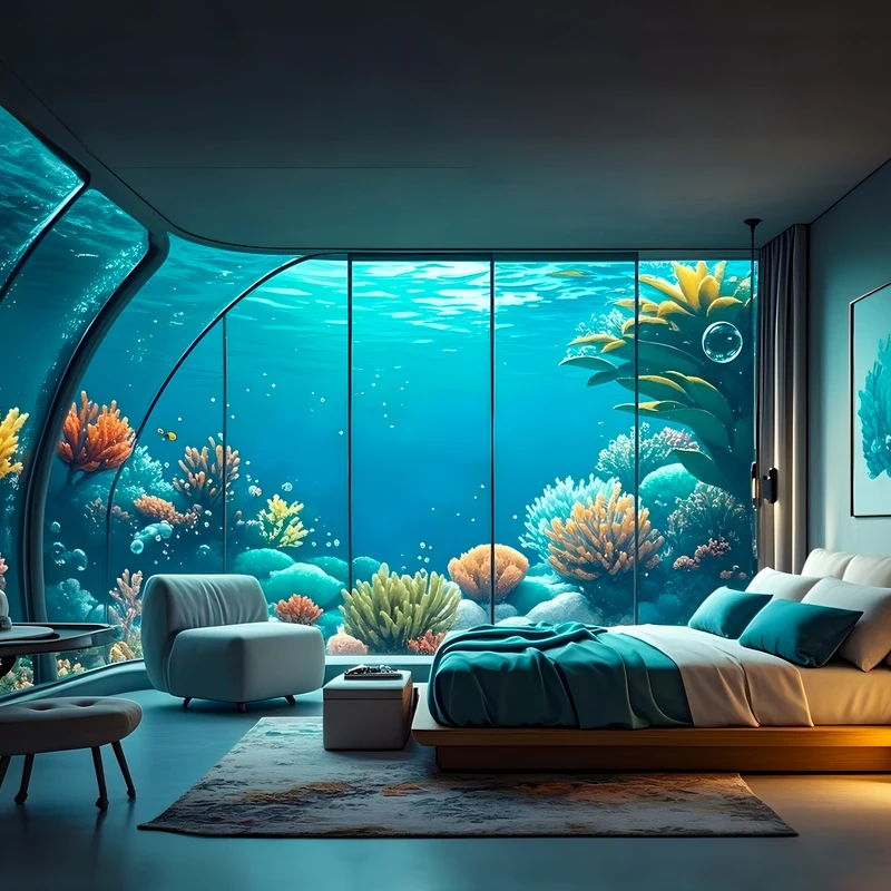 Fondo de pantalla 4K de dormitorio oceánico submarino