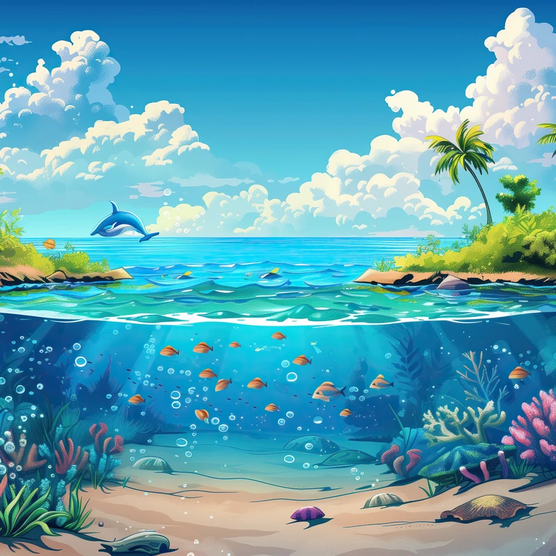 Tropical Ocean Dolphin 8K Ultra HD Desktop Wallpaper