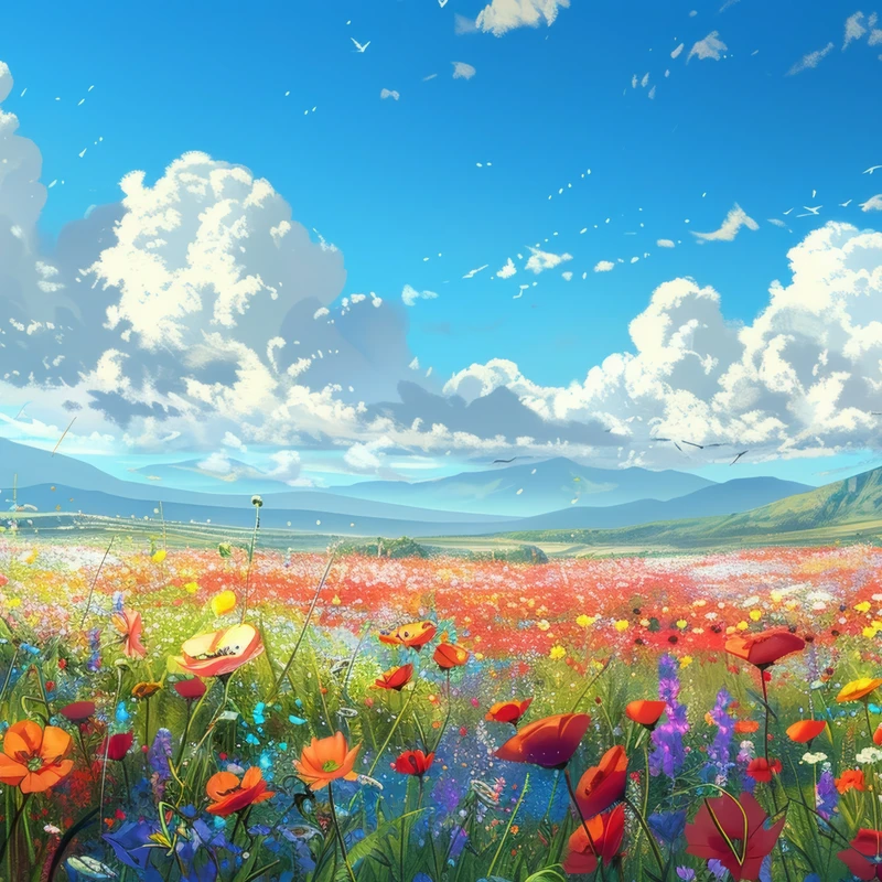 Japanese Anime Flower Field 8K Desktop Wallpaper