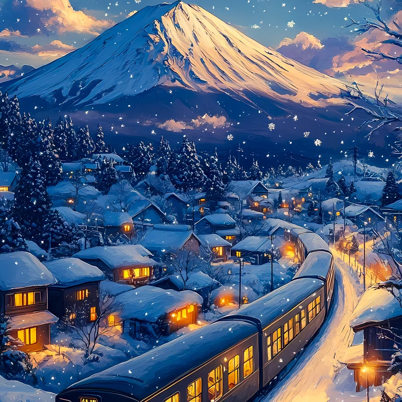 Japonský zimní vlak 8K ultra HD mobilní pozadí
