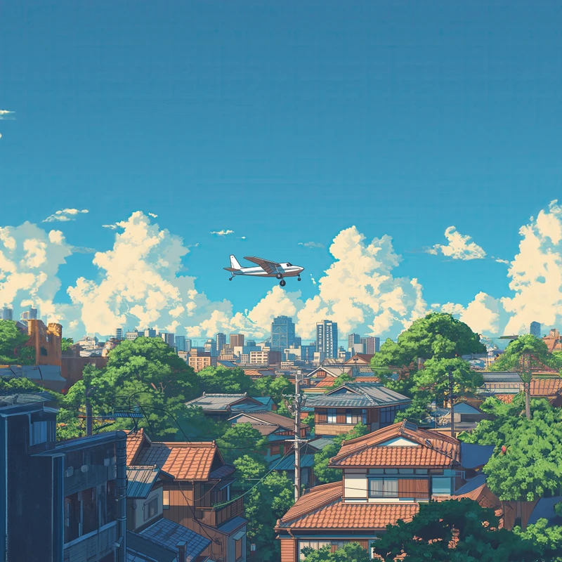 Japonská městská památková zóna s letadlem 8K Ultra HD mobilní pozadí