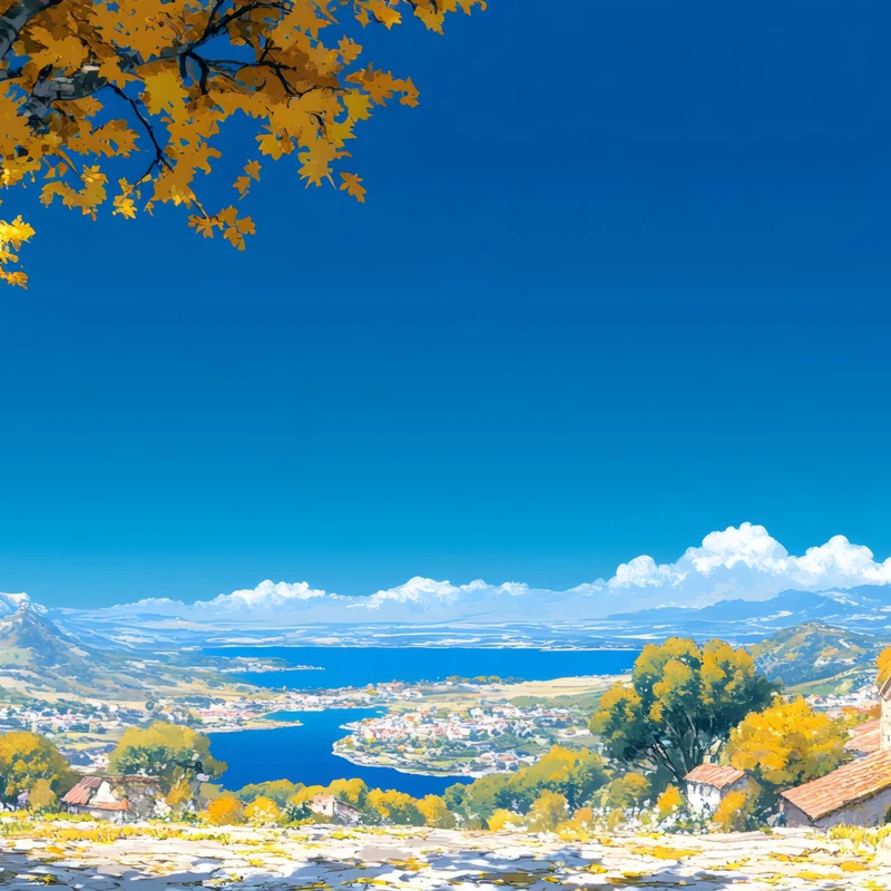 Japansk stil: efterårslandskab ved søen, 8K ultra HD baggrundsbillede