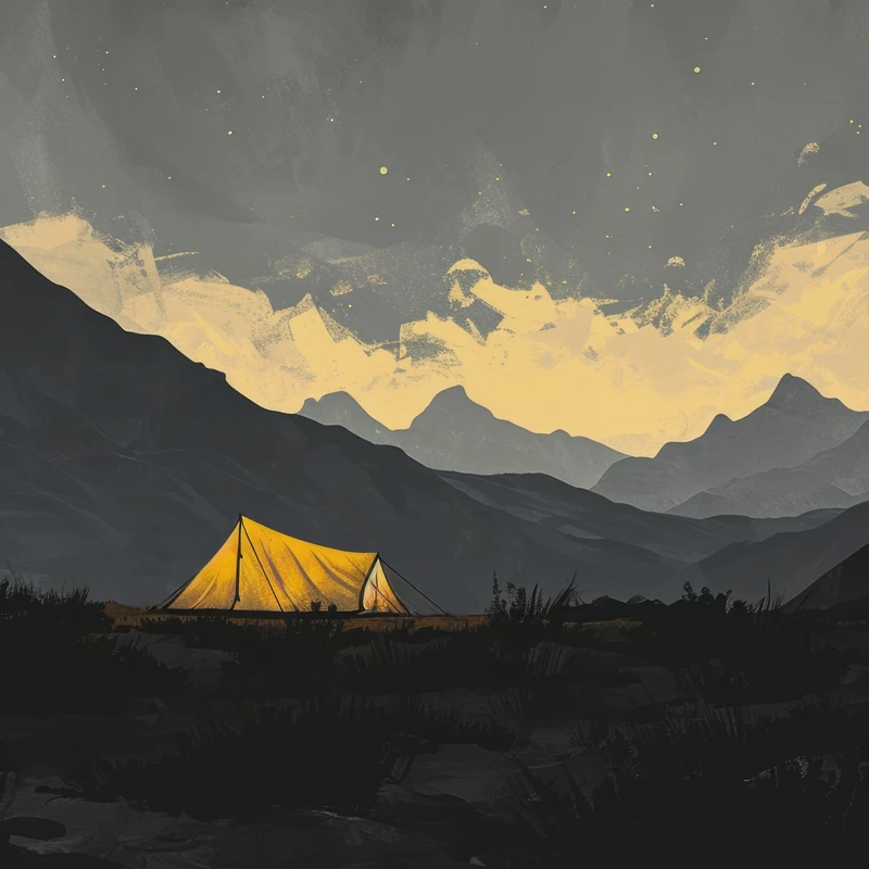 Paysage de campement montagneux minimaliste 4K