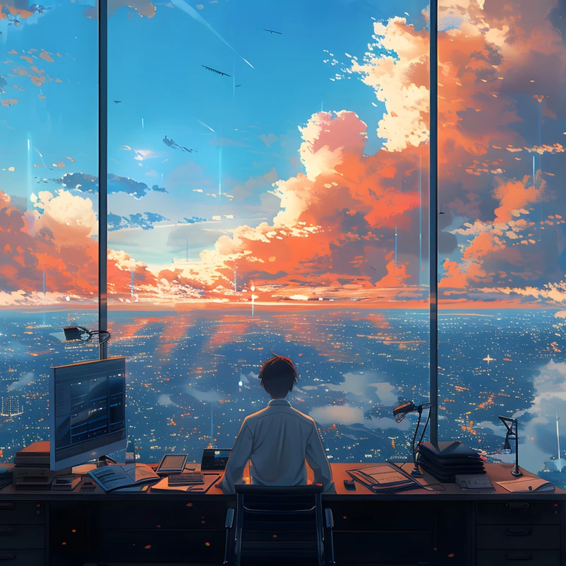 Paisaje urbano animado atardecer 8K Ultra HD para escritorio