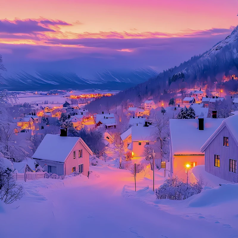Village montagneux hivernal 4K Fond d'écran