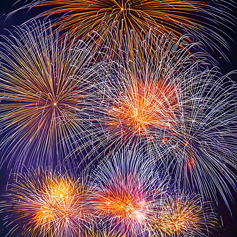 Fond d'écran 8K de ciel nocturne avec feux d'artifice festifs