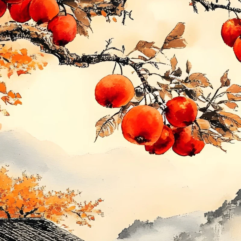 Chinese Style Persimmon Tree 8K Desktop Wallpaper