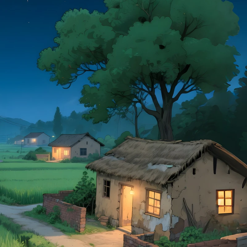 日式乡村小屋夜景 8K 超高清手机壁纸