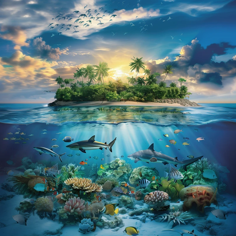 Tropikalny wyspowy krajobraz oceanu 8K Ultra HD tapeta do komputera