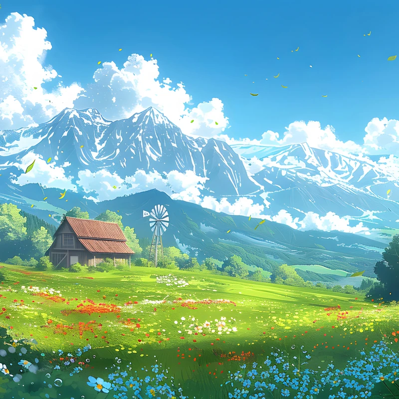 Japanese Anime-Style Pastoral Valley 8K Desktop Wallpaper