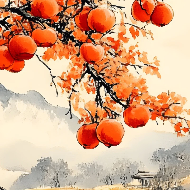 Chinese Style Persimmon Tree 8K Desktop Wallpaper