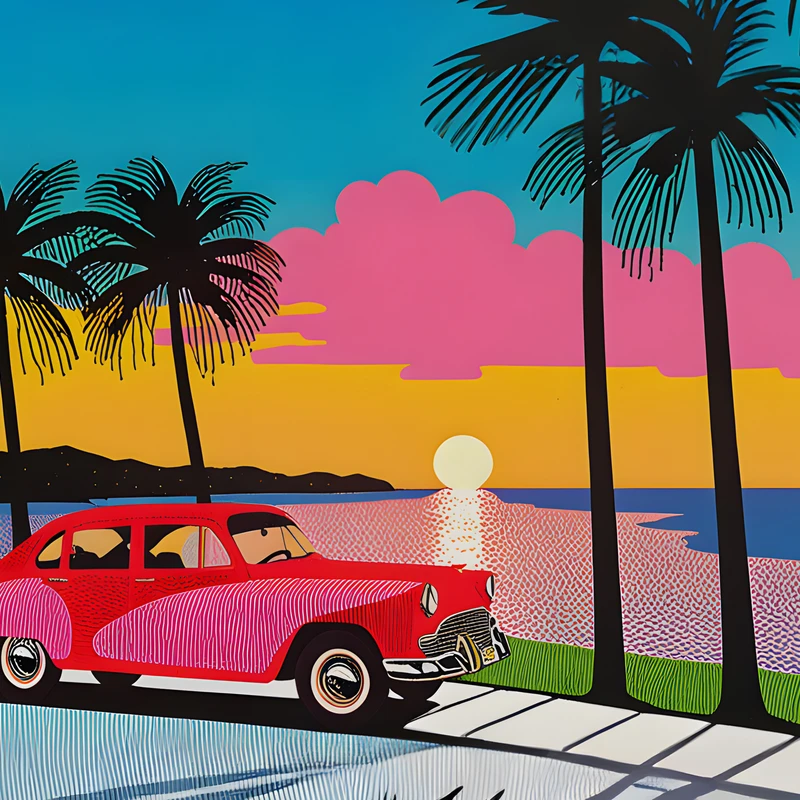 Paysage tropical rétro en 4K pour bureau