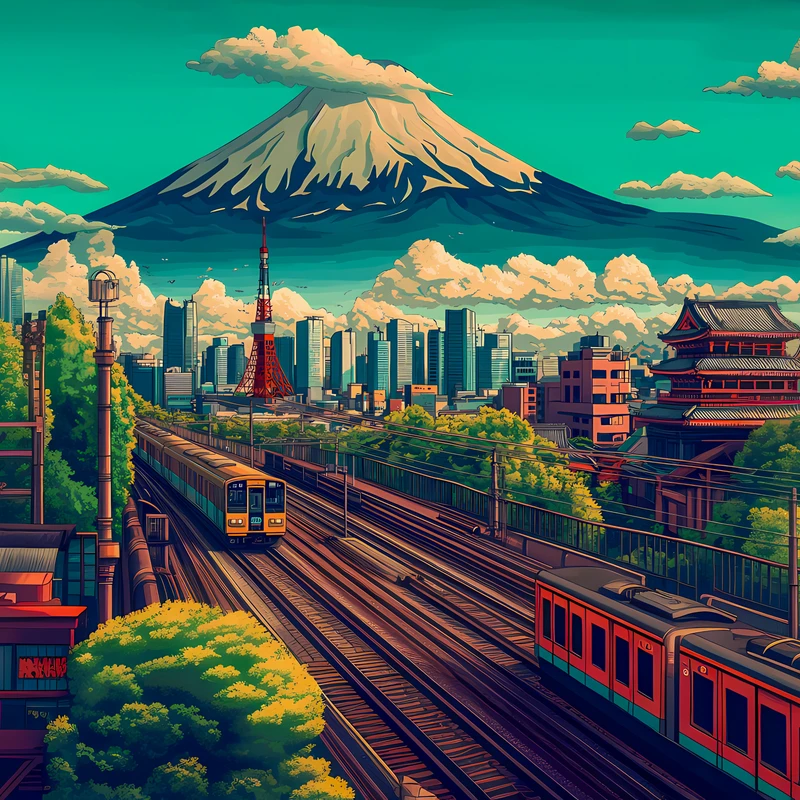 Japonský futuristický městský výhled 4K stolní pozadí