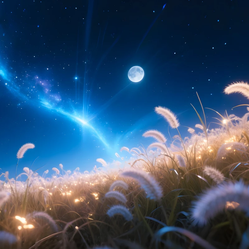 Paysage de prairie nocturne cosmique 4K Wallpaper
