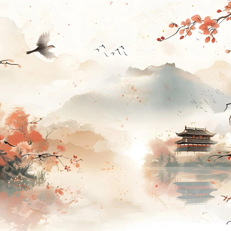 Chinese Style Cherry Blossoms Ancient Pagoda 8K Desktop Wallpaper